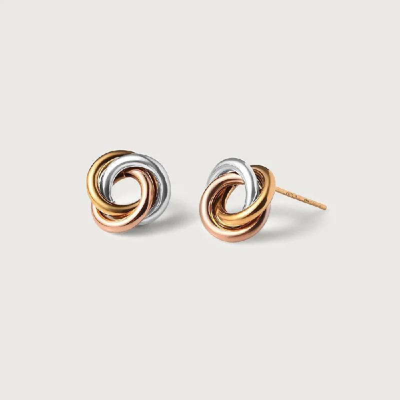 Ladies ear cuff earrings-Lucky Rings Triple 9K Gold Knot Earrings