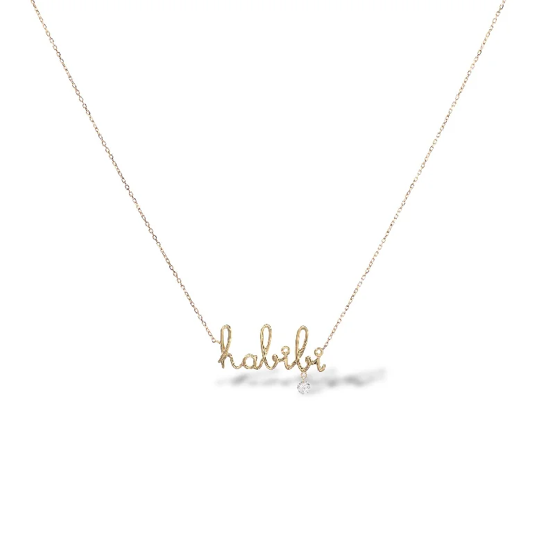 Ladies round-cut diamond necklaces-Habibi 18K Gold or Whitegold Necklace w. Diamond