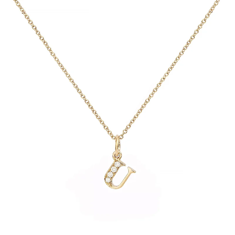 Ladies long chain necklaces-Love Letter U 18K Gold Necklace w. Diamonds