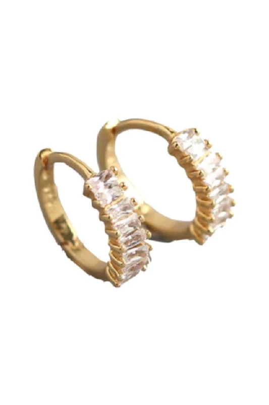 Ladies diamond earrings-Farrah B Baguette Huggie Hoop Earrings