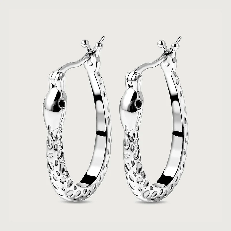 Ladies gold stud earrings-Allegro Snake Hoop Earrings with Black Spinel