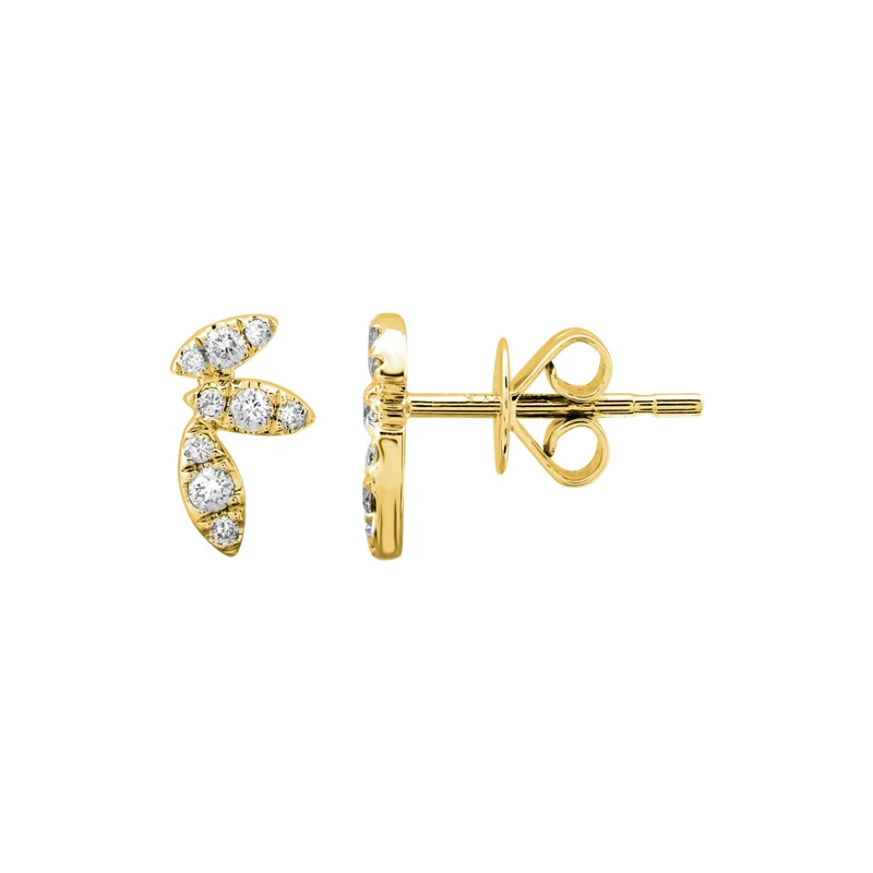 Ladies vintage pearl earrings-Diamond Leaf Studs