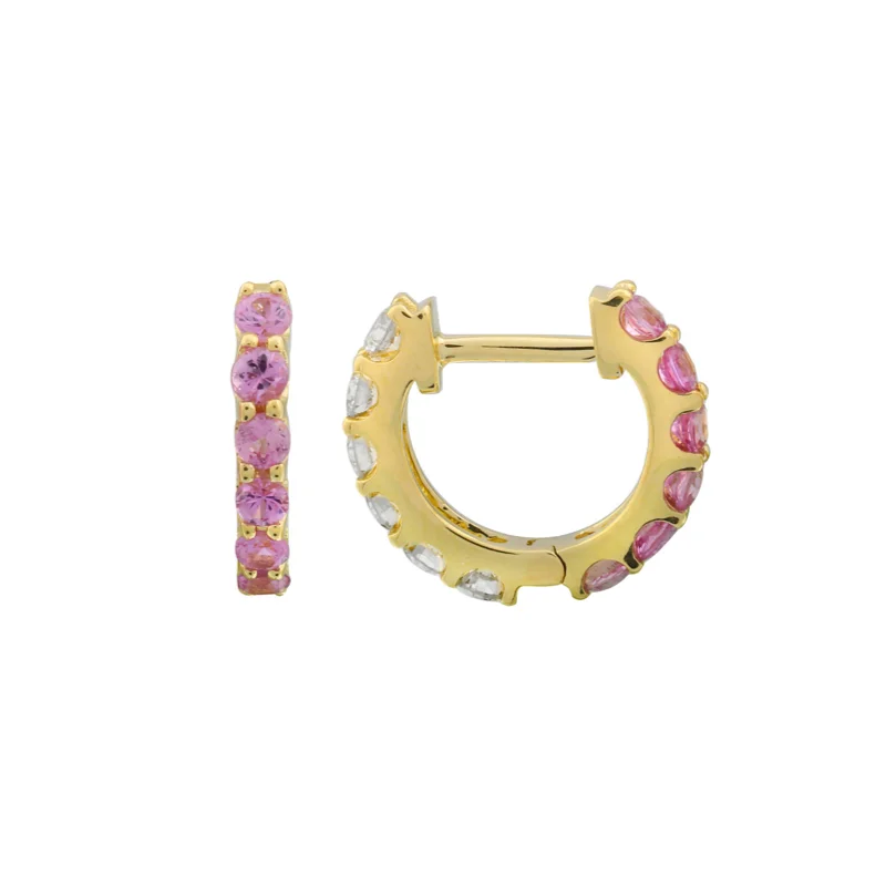 Ladies gold drop earrings-Pink Sapphire and Diamond Reversible Huggies