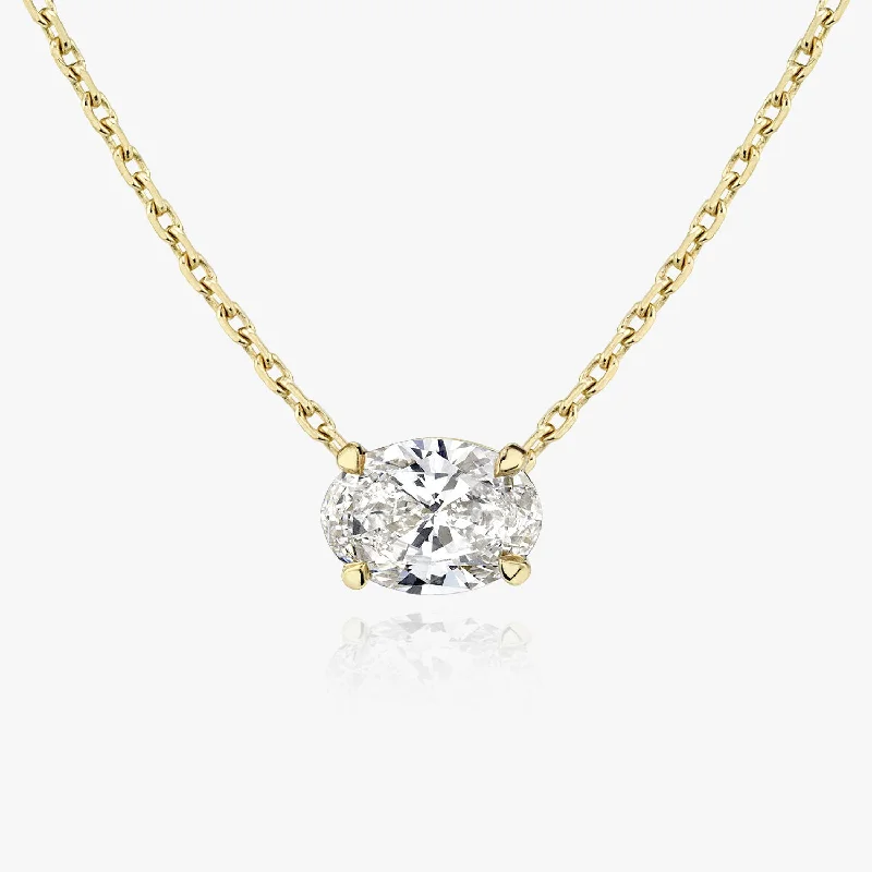 Ladies round-cut diamond necklaces-Solitaire Oval 14K Gold Necklace w. Lab-Grown Diamond