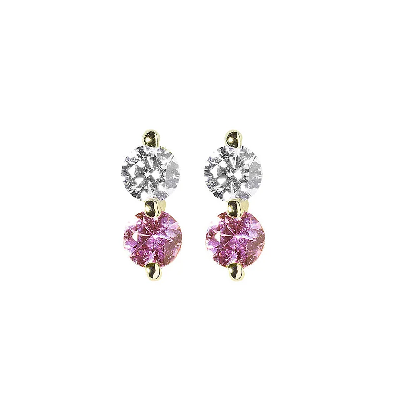 Ladies ruby earrings-Diamond + Pink Sapphire Doubles Studs