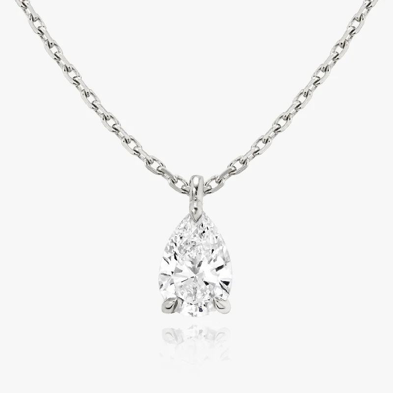 Ladies personalized gold necklaces-Solitaire Pear 14K Whitegold Necklace w. Lab-Grown Diamond