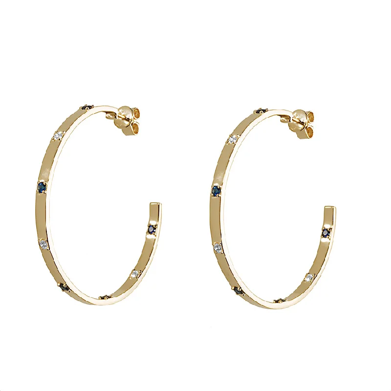 Ladies large hoop earrings-Diamond & Blue Sapphire Ribbon Hoop Earrings