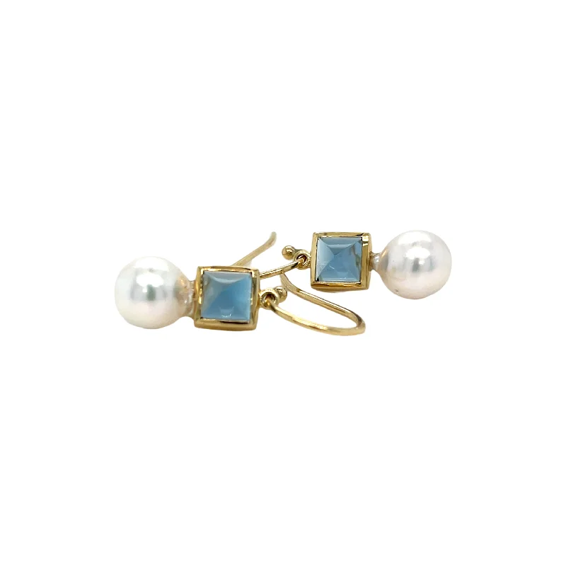 Ladies ear cuff earrings-London Blue Topaz and Pearl Drop Earrings