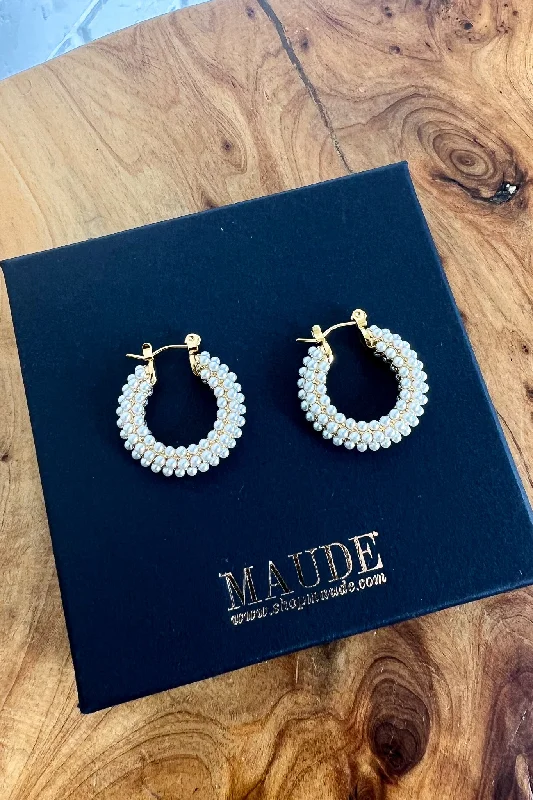 Ladies wedding stud earrings-18K Maeve Pearl Hoop Earrings