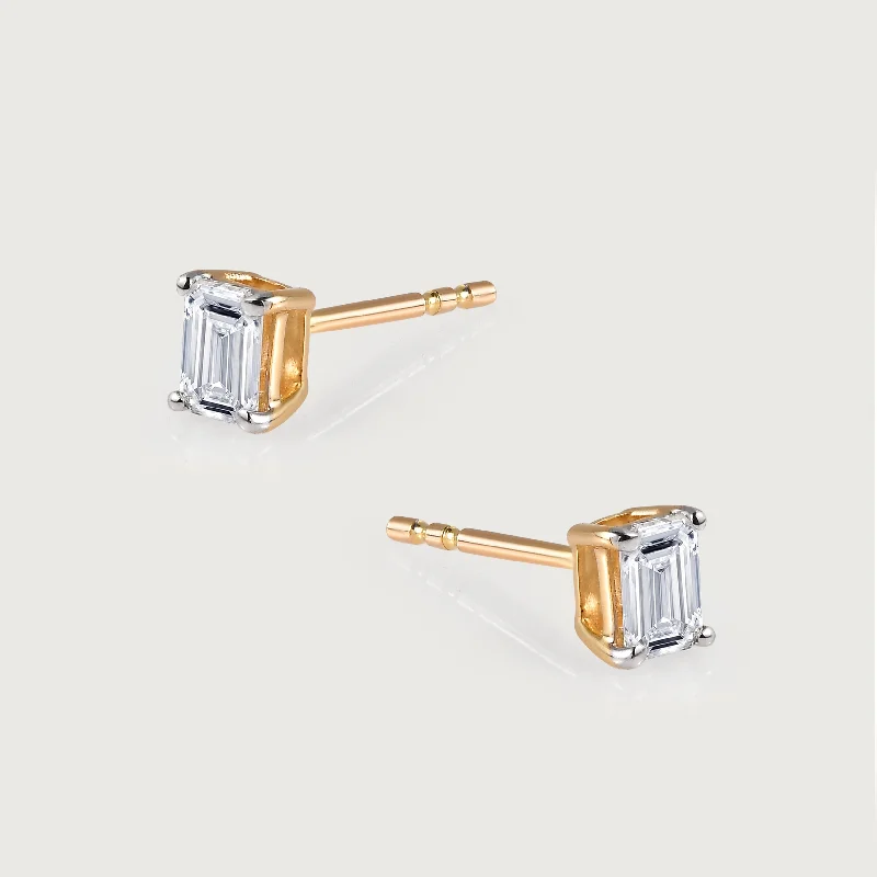 Ladies crystal stud earrings-9K Gold Emerald Cut Lab Grown Diamond Classic Stud Earrings