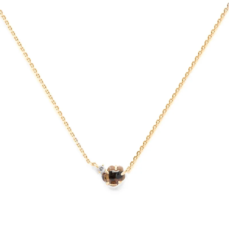 Ladies creative necklaces-Mid Cloud 18K Gold Necklace w. Smokey Quartz & Diamonds