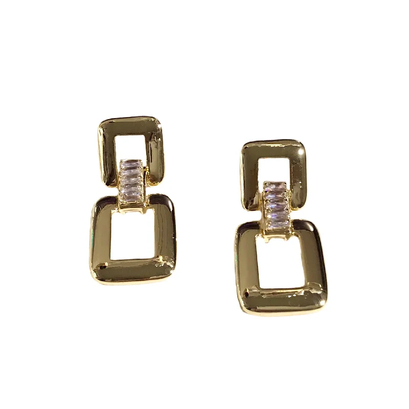 Ladies heart-shaped diamond earrings-Square Swing Baguette Earrings