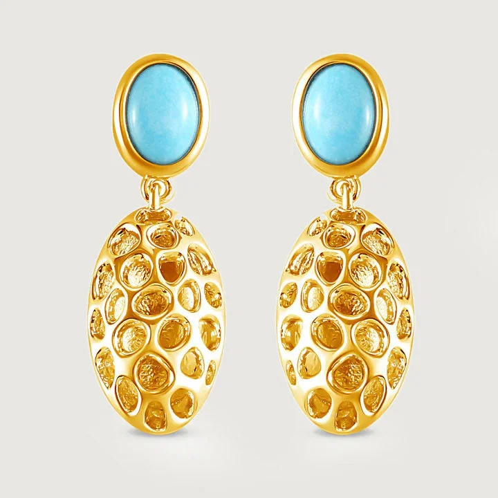 Ladies hoop earrings-Lattice Pebble Drop Earrings with Sleeping Beauty Turquoise