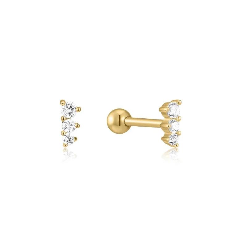 Ladies gold-plated earrings-Triple Cz Stone Earrings