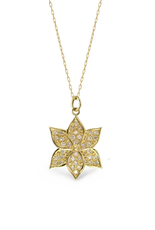 Ladies silver heart necklaces-Petal Totem Water Lily 14K Gold Necklace w. Diamonds