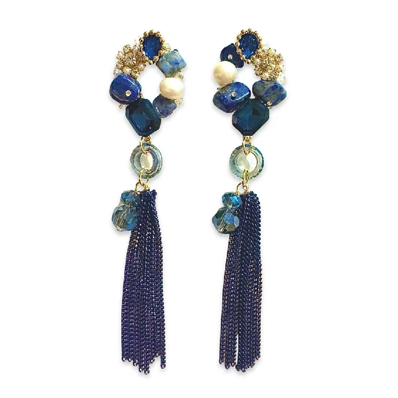 Ladies large hoop earrings-Pearlea Cluster Tassel Statement Earrings