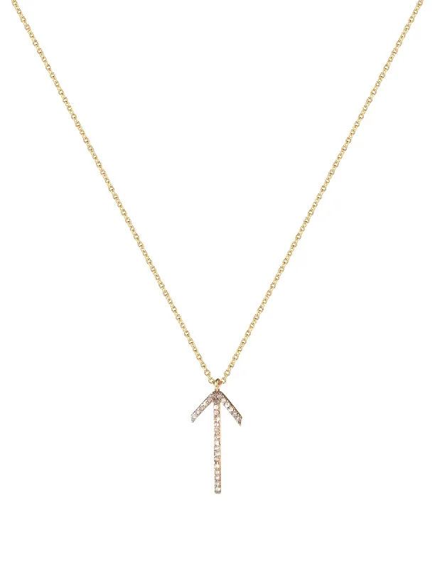 Ladies circle pendant necklaces-Arrow Gold Plated Necklace w. Diamond