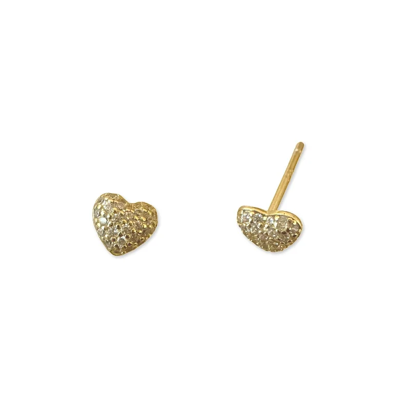 Ladies bridal earrings-Tiny Puffy Heart Sparkle Studs