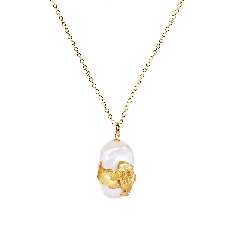 Ladies gold necklaces-Cordelia Gold Plated Necklace w. Pearl