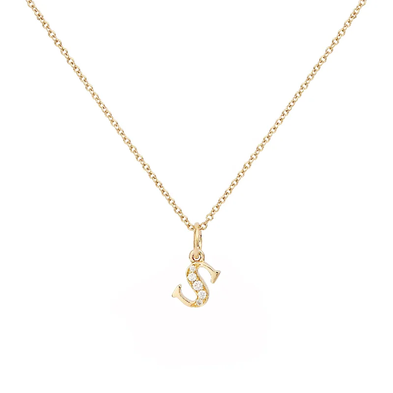 Ladies silver heart necklaces-Love Letter S 18K Gold Necklace w. Diamonds