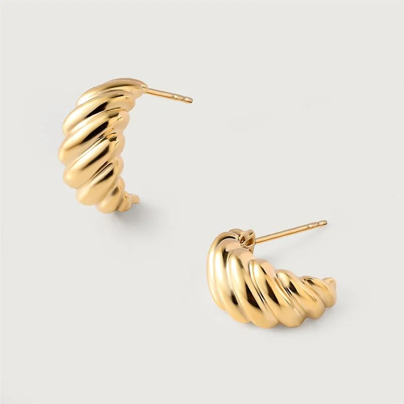 Ladies minimalist gold earrings-Gold Essentials Croissant Hoop Earrings in 9K Gold