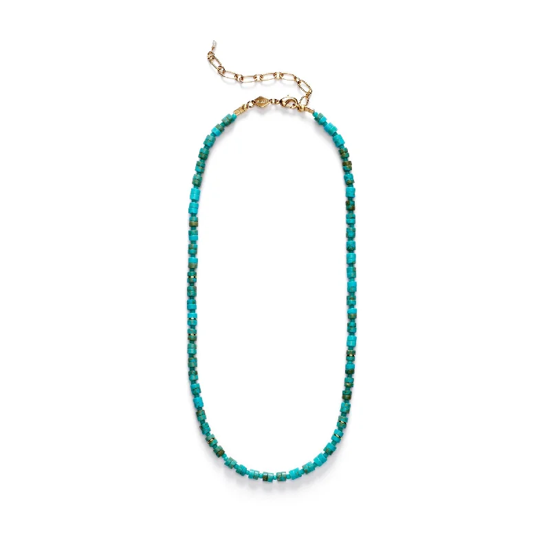 Ladies statement pendant necklaces-Lagoon Gold Plated Necklace w. Beads & Turquoises