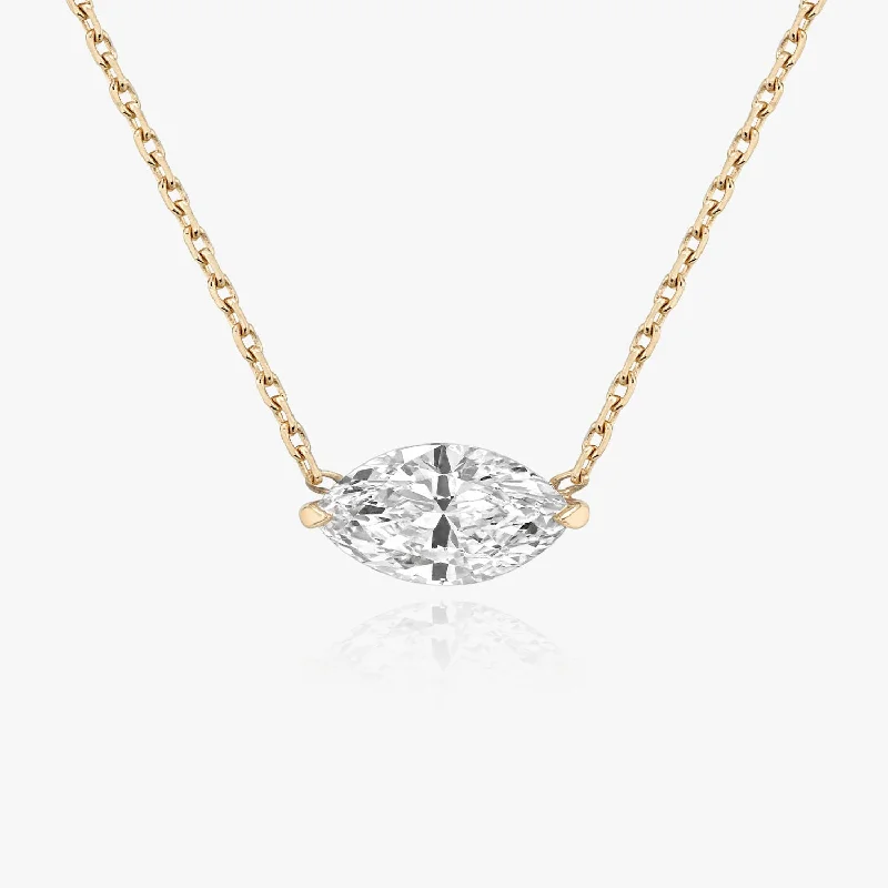 Ladies matching necklace sets-Solitaire Marquise 14K Rosegold Necklace w. Lab-Grown Diamond