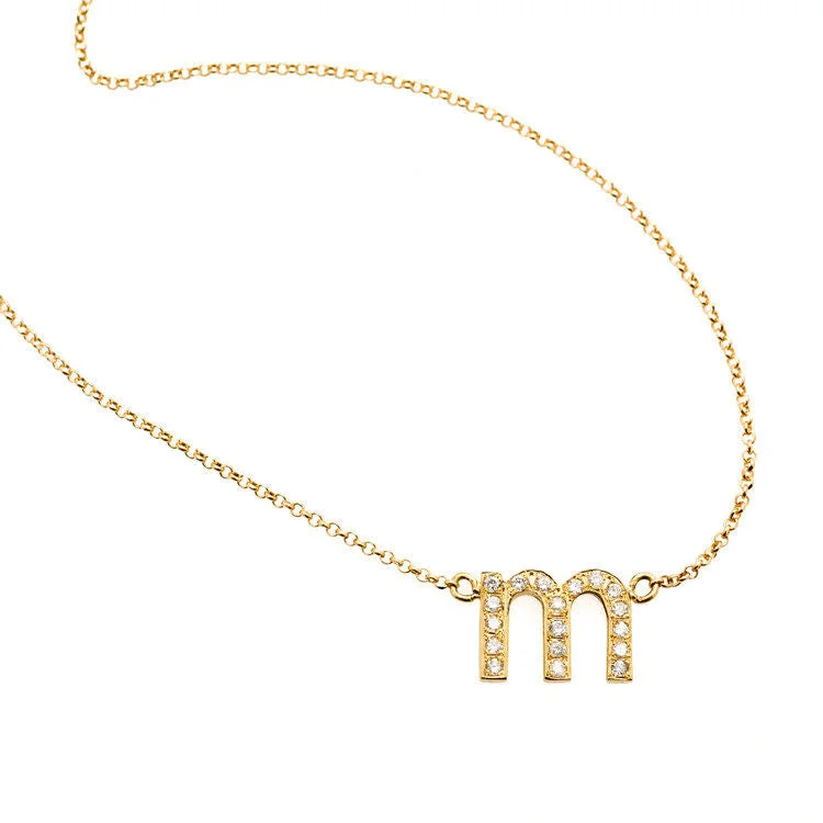 Ladies luxury necklaces-Diamond Letter M Necklace Gold, White