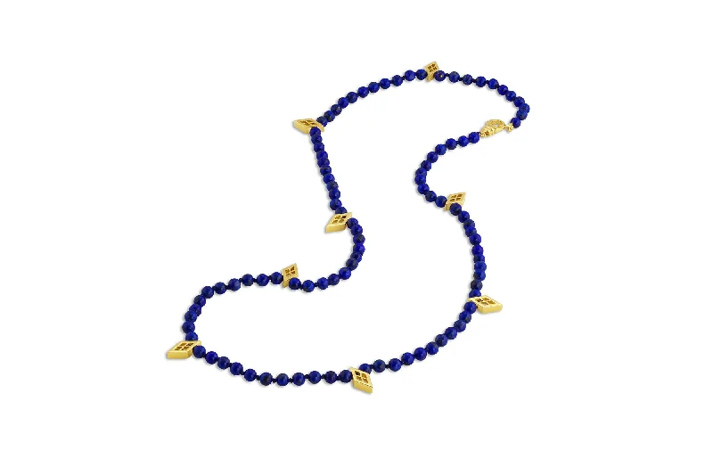 Ladies double-layered necklaces-Mazahri | Zan Bead 18K Gold Necklace w. Lapis