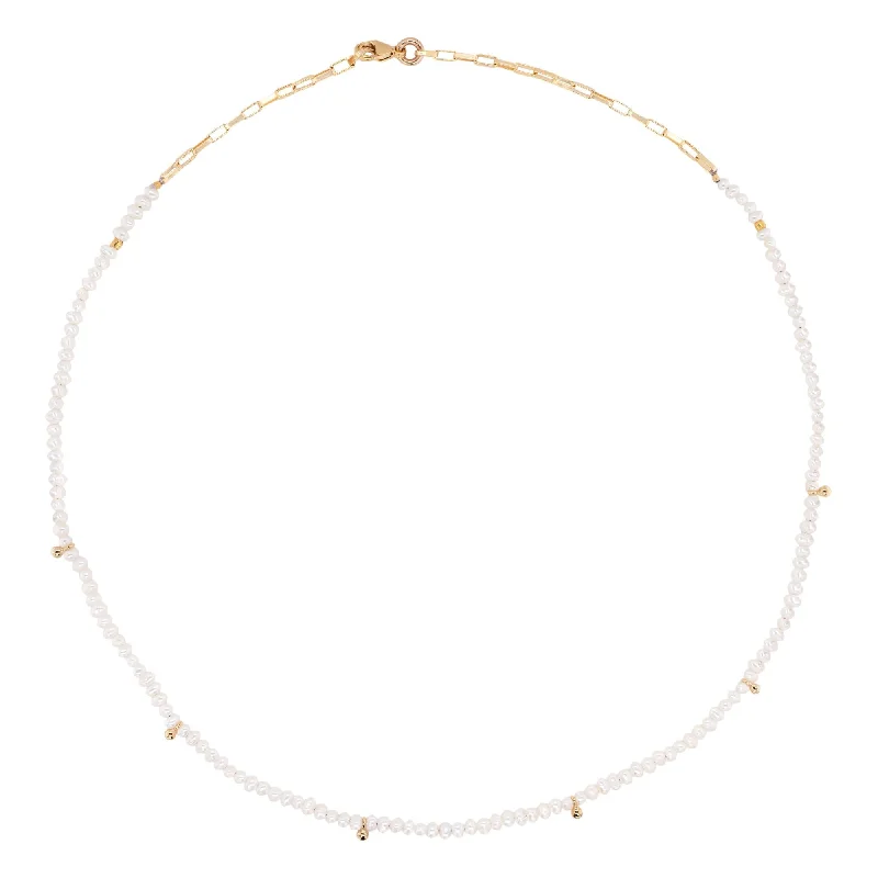 Ladies dainty necklaces-Pearl Gold Plated Necklace w. Pearl