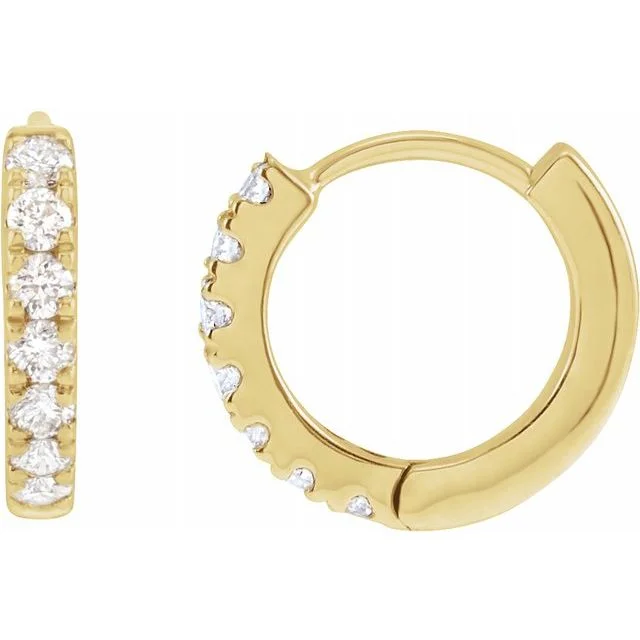 Ladies bold statement earrings-Mini 10mm 14K Diamond Huggie Earrings (RE1845)