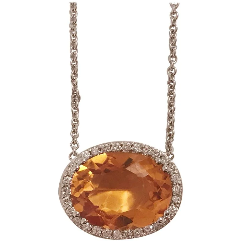 Ladies bridal pearl necklaces-Deep Citrine Pendant Necklace with Surrounding Diamonds