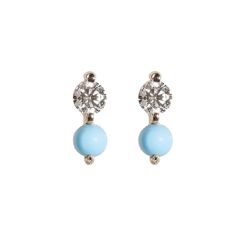 Ladies cubic zirconia earrings-Diamond + Turquoise Doubles Studs