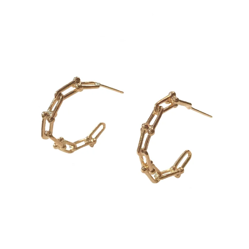 Ladies pearl earrings-Gold Filled Buckle Chain Hoops