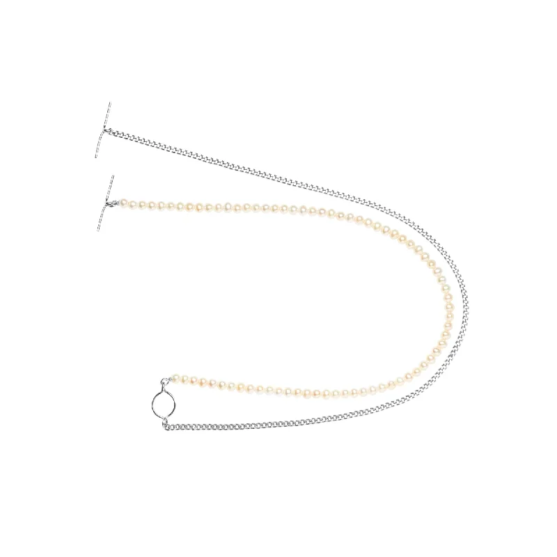 Ladies silver choker necklaces-Iris double Silver Necklace w. Pearls