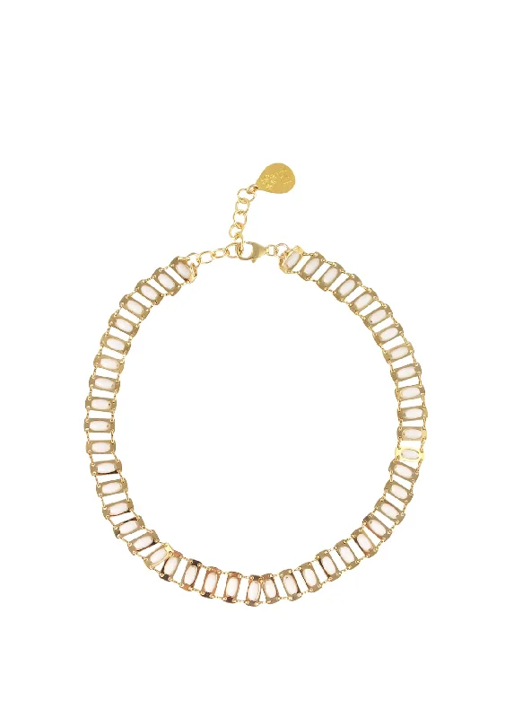 Ladies twisted necklaces-Gold and White Chain Necklace