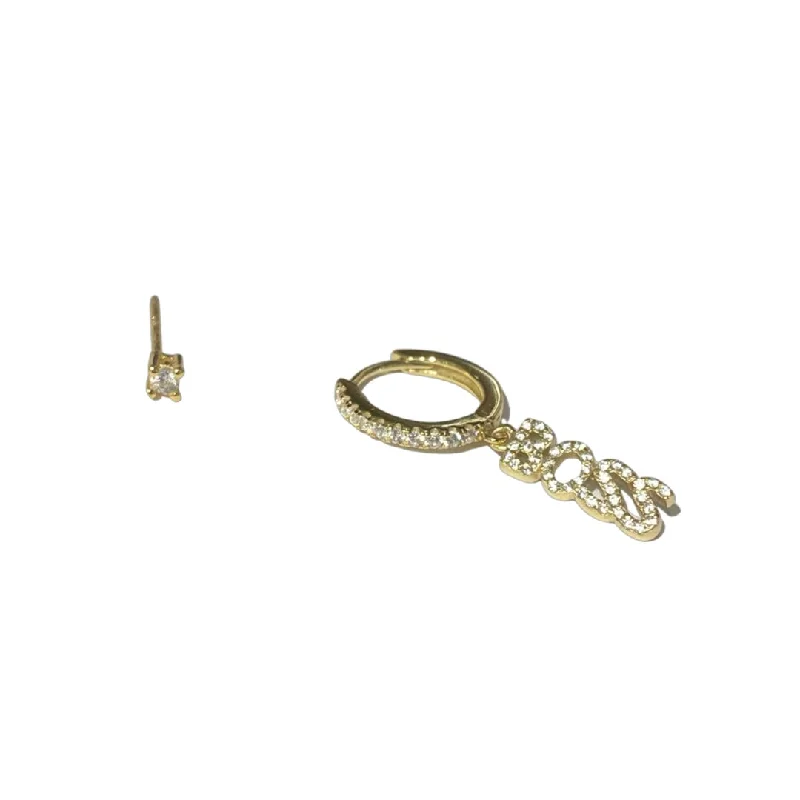 Ladies diamond hoop earrings-Noellery Gold Boss Huggie Clear Stud Set