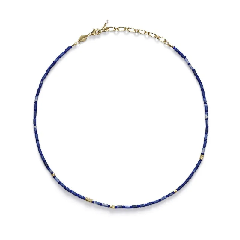 Ladies gold chain necklaces-Azzurro Gold Plated Necklace w. Blue Beads