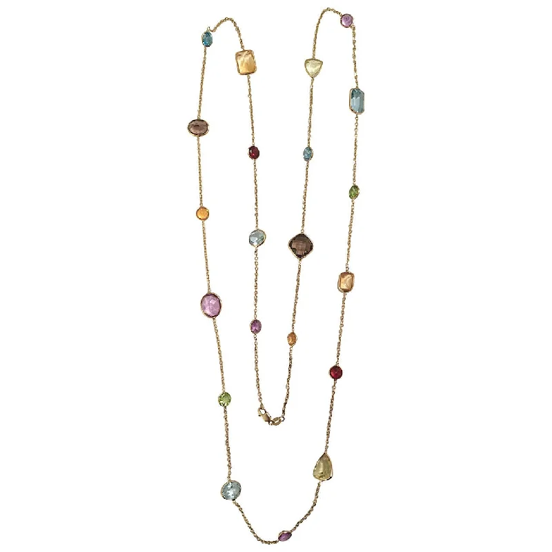 Ladies floral necklaces-Elegant Multiple Semi Precious Stone Gold Necklace