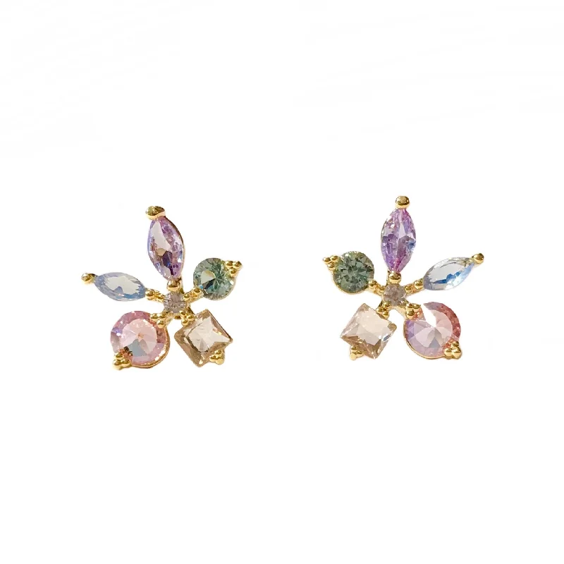 Ladies huggie earrings-Kerry Pastel Crystal Flower Studs