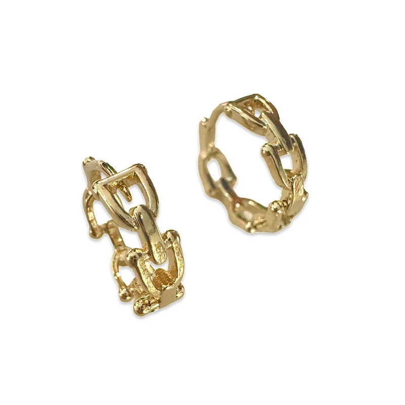 Ladies large hoop earrings-Gold Filled Buckle Chain Huggies