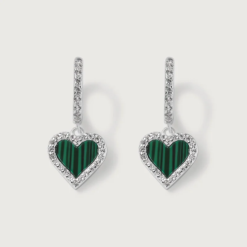 Ladies designer earrings-Modern Love Malachite Heart Hoops