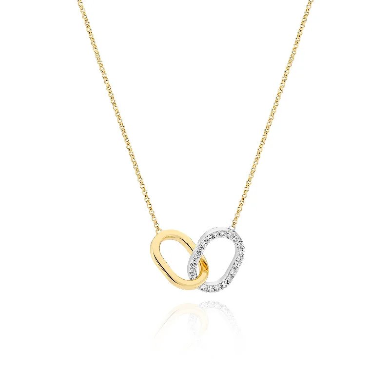 Ladies sterling silver necklaces-Capizzi Due Piccolo Silver & Gold Plated Necklace w. Zirconia