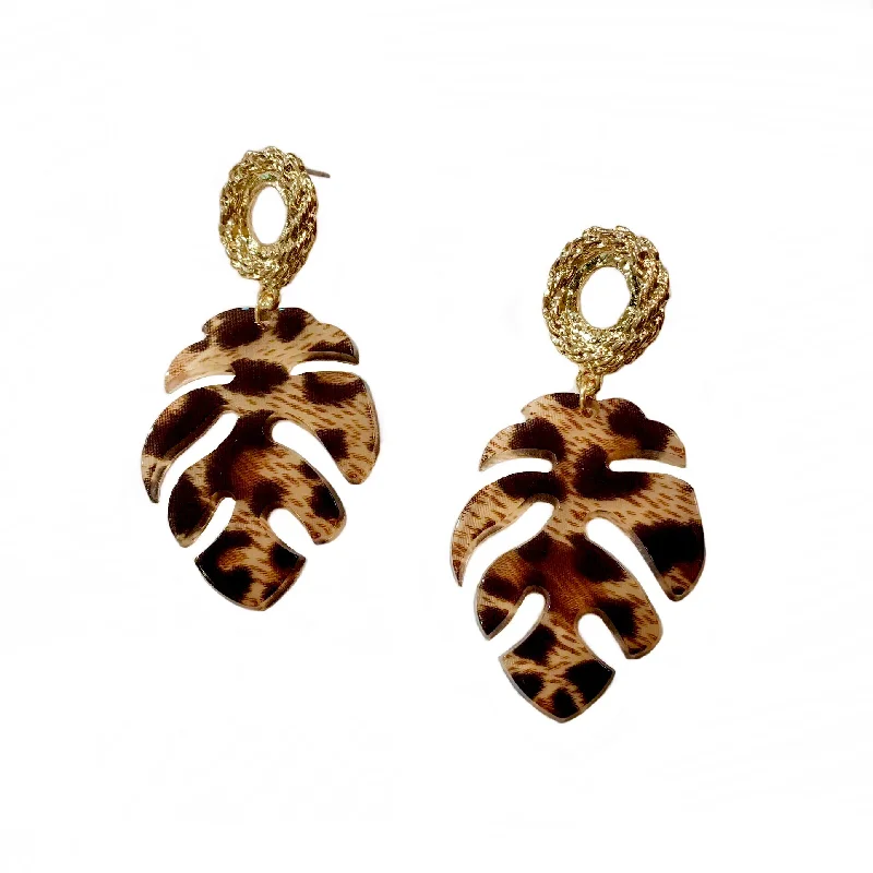 Ladies silver statement earrings-Leopard Tortoise Leaf Earrings