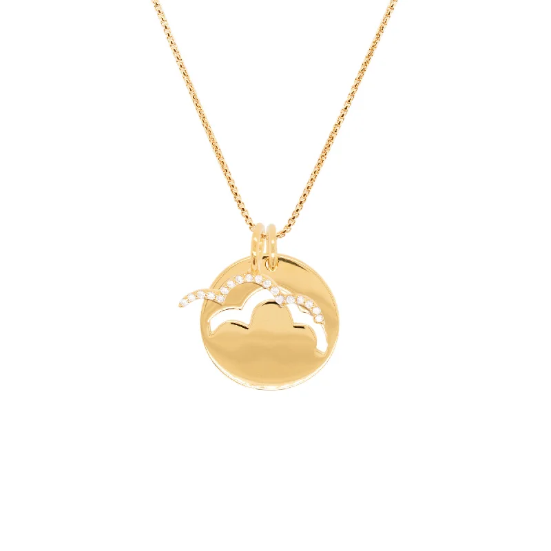 Ladies minimalist necklaces-Double Charm Air 18K Gold Plated Necklace w. Zirconia