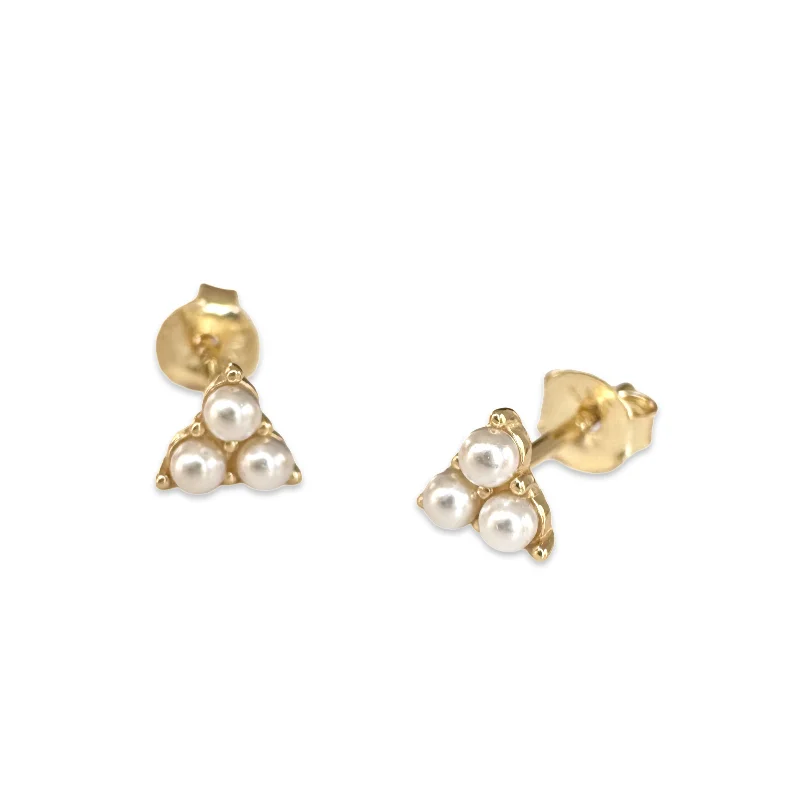 Ladies art deco earrings-Pearlea Cluster Triple Stone Studs