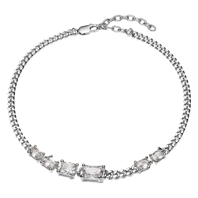 Ladies fashion jewelry necklaces-Roppongi Chandelier Silver Necklace w. Zirconia