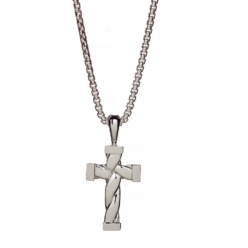 Ladies gemstone birthstone necklaces-Twisted Cross Silver Necklace