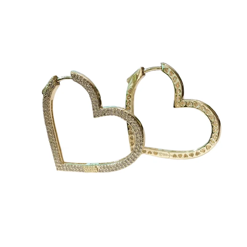 Ladies pearl stud earrings-Brass Heart Pave French Clasp Hoops