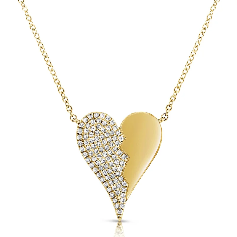 Ladies dainty necklaces-Split Elongated Pave Heart Necklace